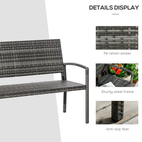 Outsunny Patio Rattan 2 Seater Garden Bench Love Seater Garden Armchair Grey - SGP Garden Ltd