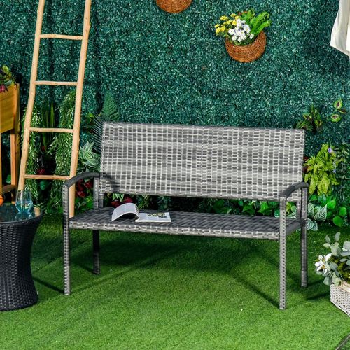 Outsunny Patio Rattan 2 Seater Garden Bench Love Seater Garden Armchair Grey - SGP Garden Ltd