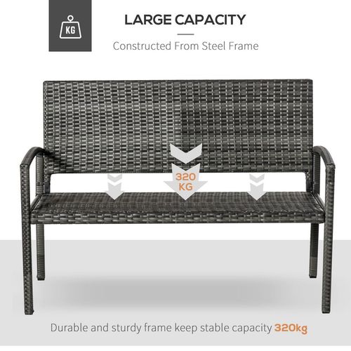 Outsunny Patio Rattan 2 Seater Garden Bench Love Seater Garden Armchair Grey - SGP Garden Ltd