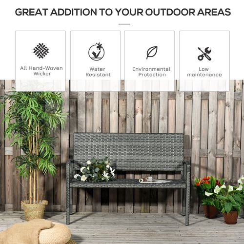 Outsunny Patio Rattan 2 Seater Garden Bench Love Seater Garden Armchair Grey - SGP Garden Ltd