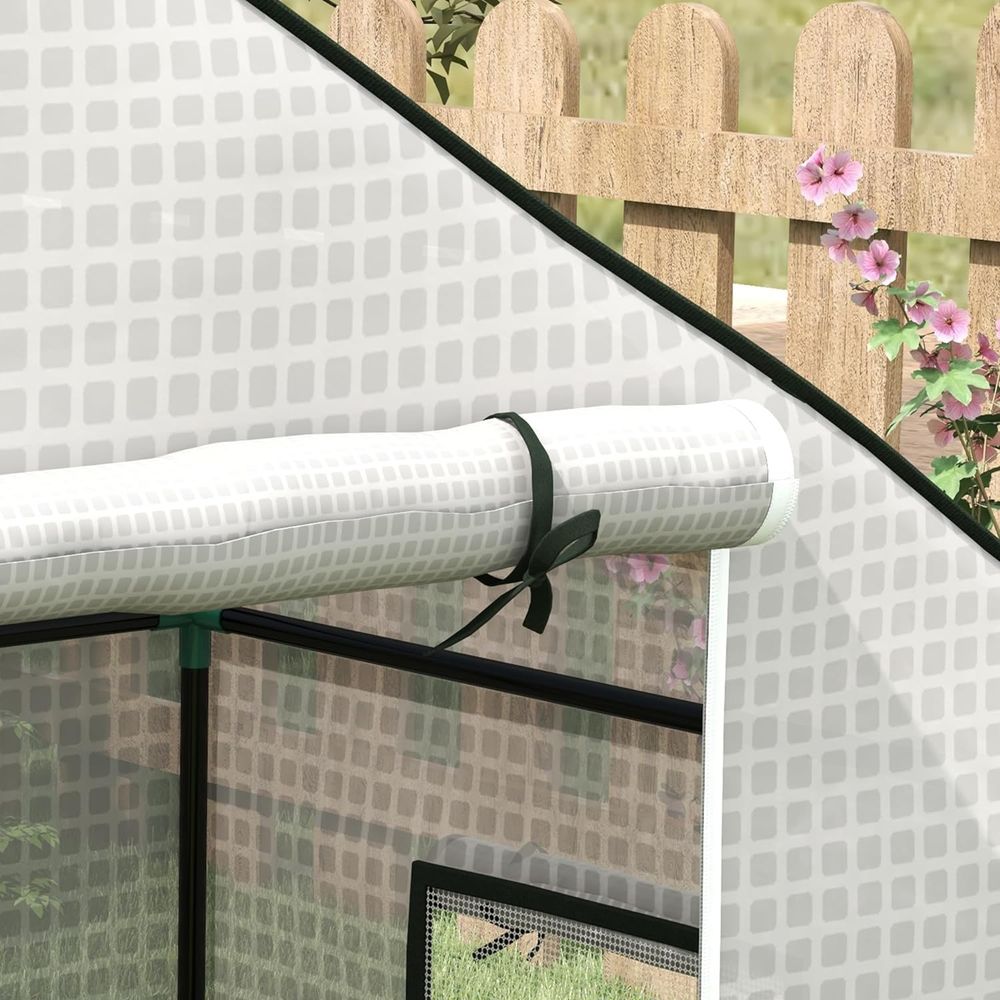 Outsunny PE Greenhouse Cover Replacement with Door and Mesh Windows, White - SGP Garden Ltd