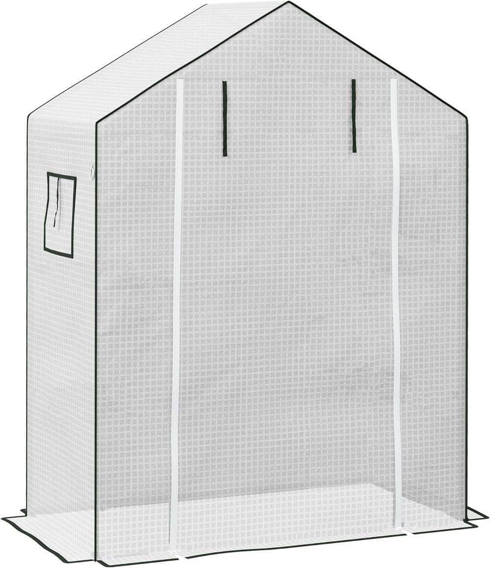 Outsunny PE Greenhouse Cover Replacement with Door and Mesh Windows, White - SGP Garden Ltd