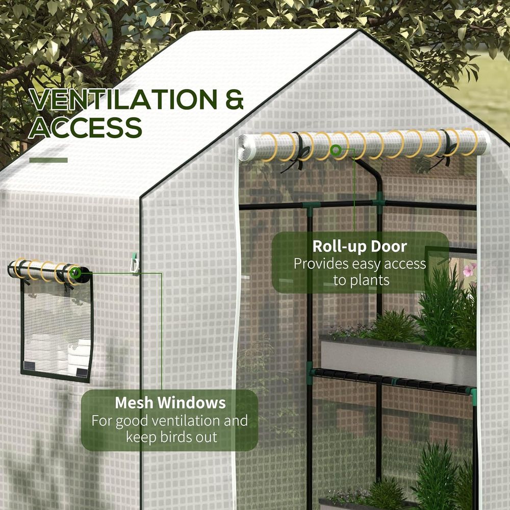 Outsunny PE Greenhouse Cover Replacement with Door and Mesh Windows, White - SGP Garden Ltd