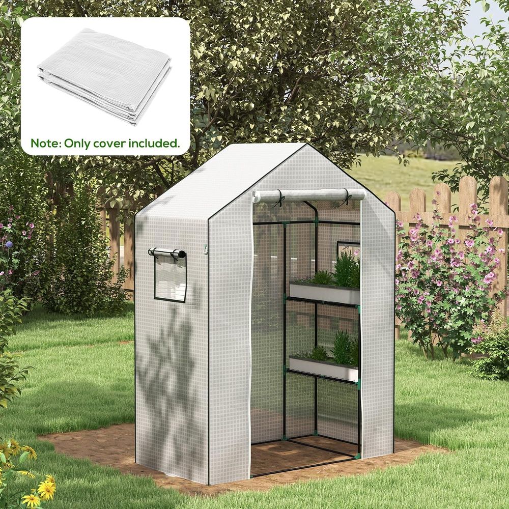 Outsunny PE Greenhouse Cover Replacement with Door and Mesh Windows, White - SGP Garden Ltd