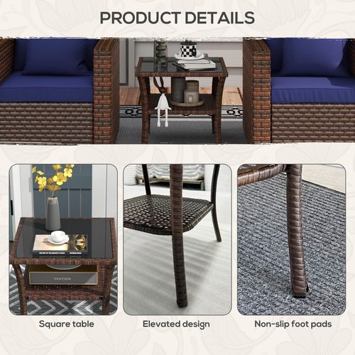 Outsunny PE Rattan Coffee Table, Two-tier Side Table with Glass Top, Brown - SGP Garden Ltd