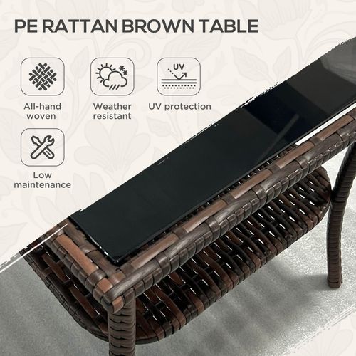 Outsunny PE Rattan Coffee Table, Two-tier Side Table with Glass Top, Brown - SGP Garden Ltd