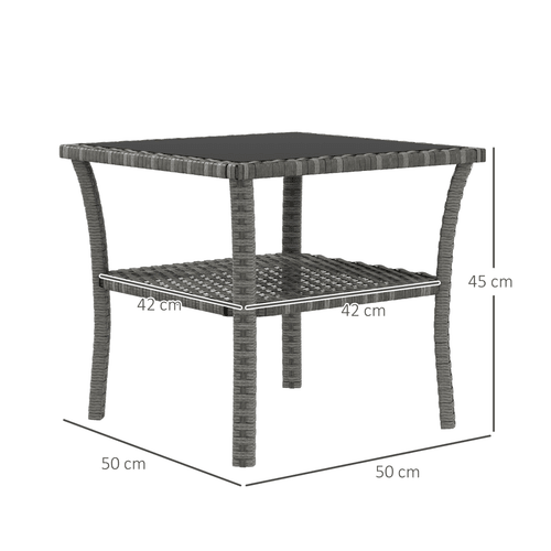 Outsunny PE Rattan Coffee Table, Two-tier Side Table with Glass Top, Grey - SGP Garden Ltd