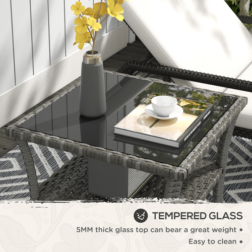Outsunny PE Rattan Coffee Table, Two-tier Side Table with Glass Top, Grey - SGP Garden Ltd