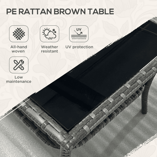 Outsunny PE Rattan Coffee Table, Two-tier Side Table with Glass Top, Grey - SGP Garden Ltd