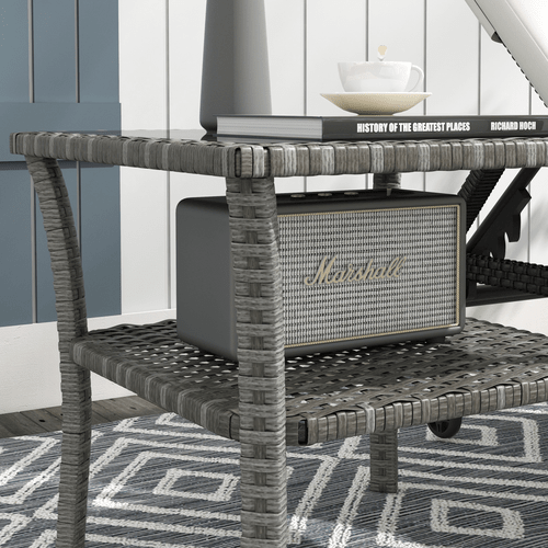 Outsunny PE Rattan Coffee Table, Two-tier Side Table with Glass Top, Grey - SGP Garden Ltd