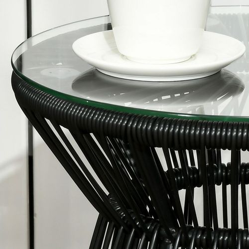 Outsunny PE Rattan End Table, Round Hollow Drum Design Side Table, Black - SGP Garden Ltd