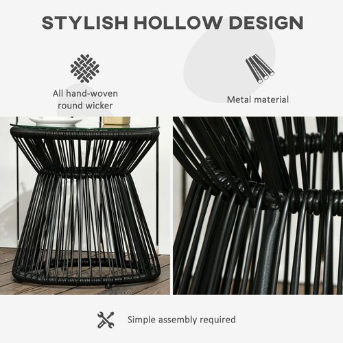 Outsunny PE Rattan End Table, Round Hollow Drum Design Side Table, Black - SGP Garden Ltd