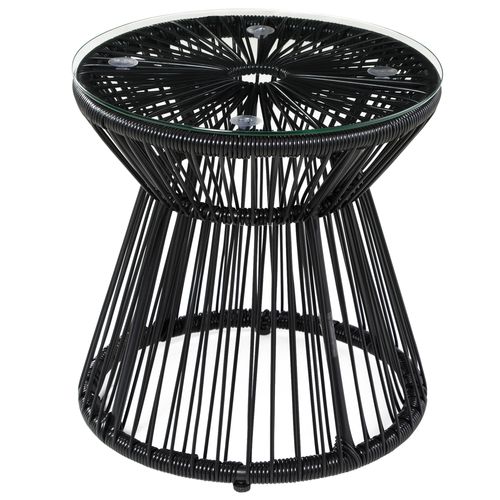 Outsunny PE Rattan End Table, Round Hollow Drum Design Side Table, Black - SGP Garden Ltd