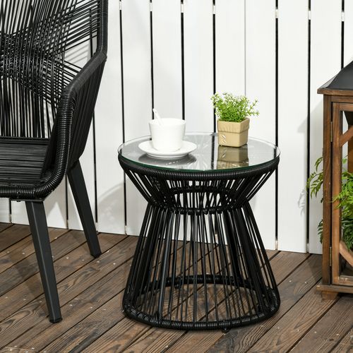 Outsunny PE Rattan End Table, Round Hollow Drum Design Side Table, Black - SGP Garden Ltd
