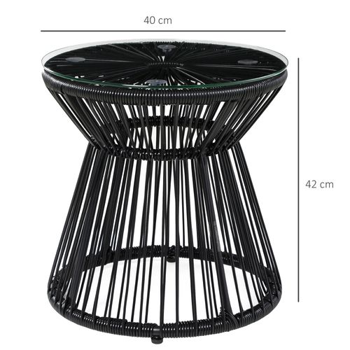 Outsunny PE Rattan End Table, Round Hollow Drum Design Side Table, Black - SGP Garden Ltd