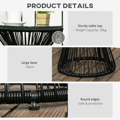 Outsunny PE Rattan End Table, Round Hollow Drum Design Side Table, Black - SGP Garden Ltd