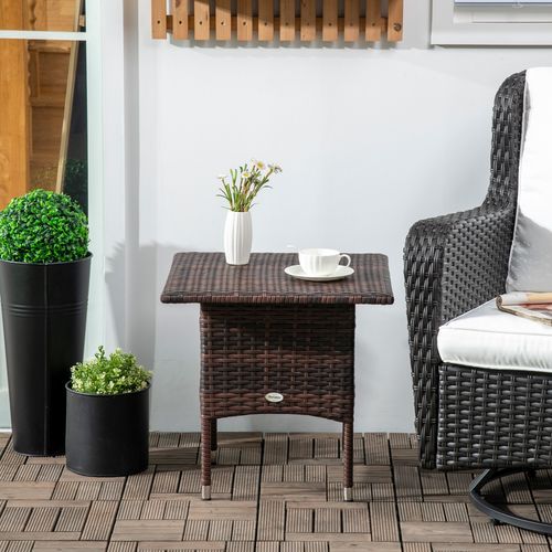 Outsunny PE Rattan Outdoor Coffee Table, Easy Match Rattan Side Table, Brown - SGP Garden Ltd