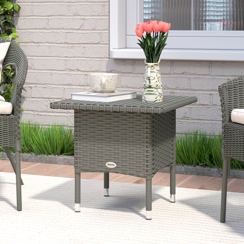 Outsunny PE Rattan Outdoor Coffee Table, Easy Match Rattan Side Table, Grey - SGP Garden Ltd
