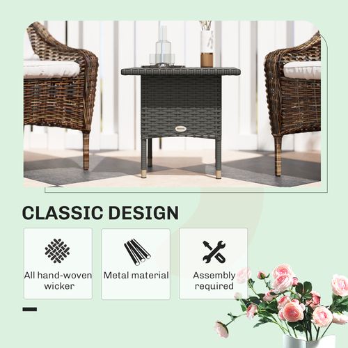 Outsunny PE Rattan Outdoor Coffee Table, Easy Match Rattan Side Table, Grey - SGP Garden Ltd
