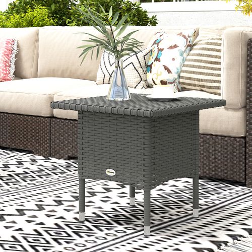 Outsunny PE Rattan Outdoor Coffee Table, Easy Match Rattan Side Table, Grey - SGP Garden Ltd