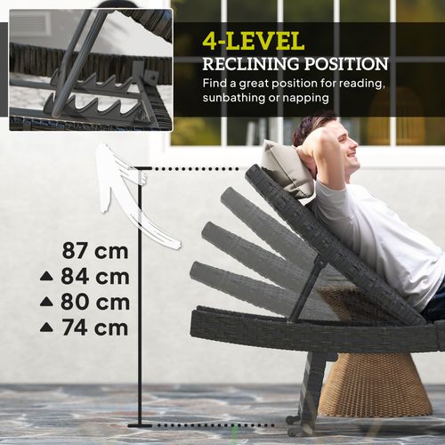 Outsunny PE Rattan Sun Lounger with 4-Level Adjustable Backrest - SGP Garden Ltd