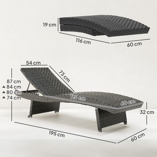 Outsunny PE Rattan Sun Lounger with 4-Level Adjustable Backrest - SGP Garden Ltd