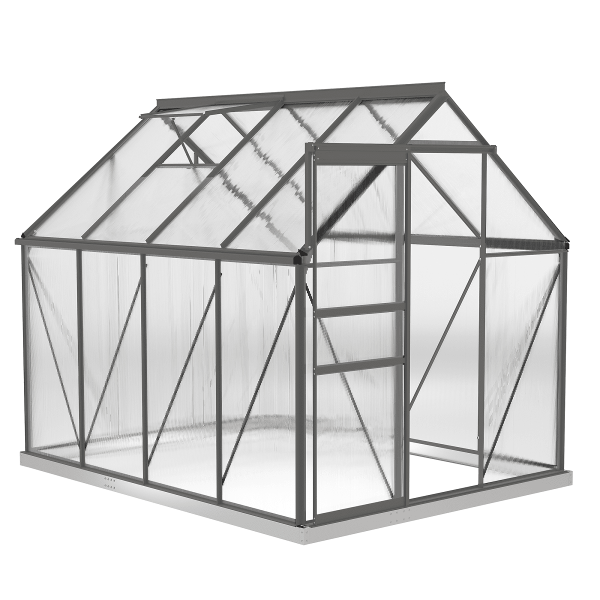 Outsunny Polycarbonate Walk-in Garden Greenhouse w/ Sliding Door Dark Grey - SGP Garden Ltd