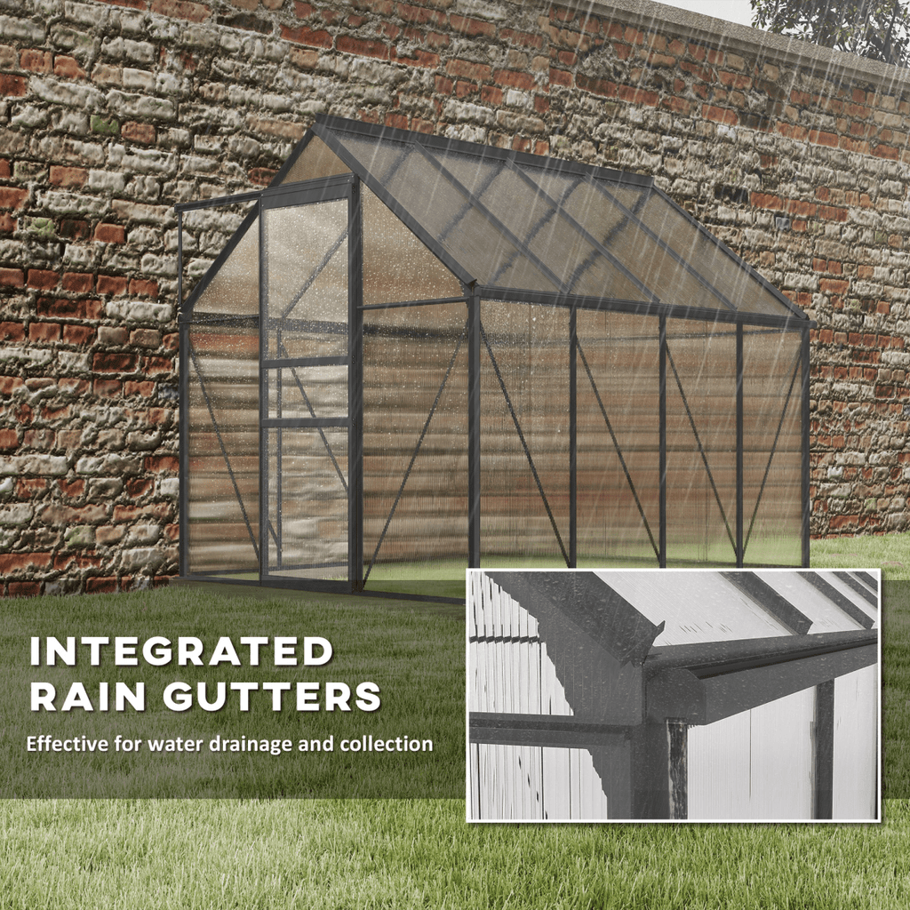 Outsunny Polycarbonate Walk-in Garden Greenhouse w/ Sliding Door Dark Grey - SGP Garden Ltd
