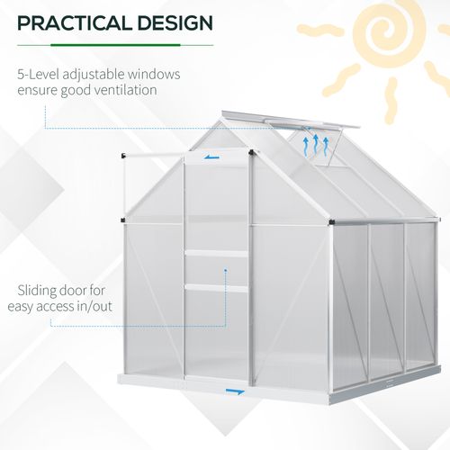 Outsunny Polycarbonate Walk-in Garden Greenhouse w/ Sliding Door Silver Tone - SGP Garden Ltd
