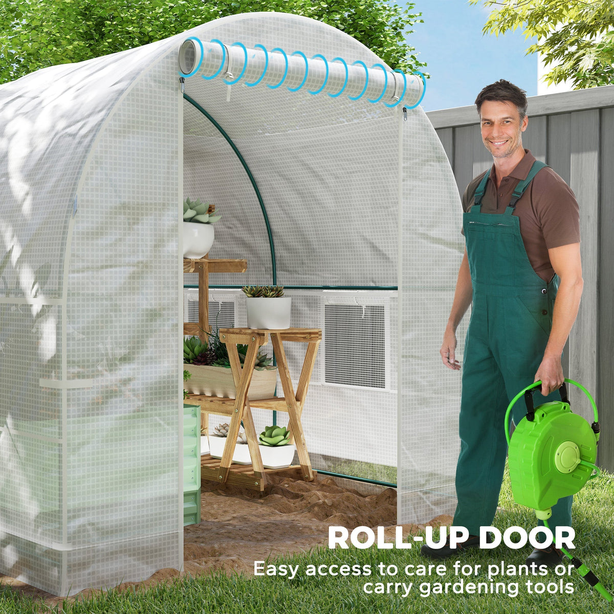 Outsunny Polytunnel Greenhouse Outdoor Grow House Roll Up Door Windows 2x2.5m - SGP Garden Ltd