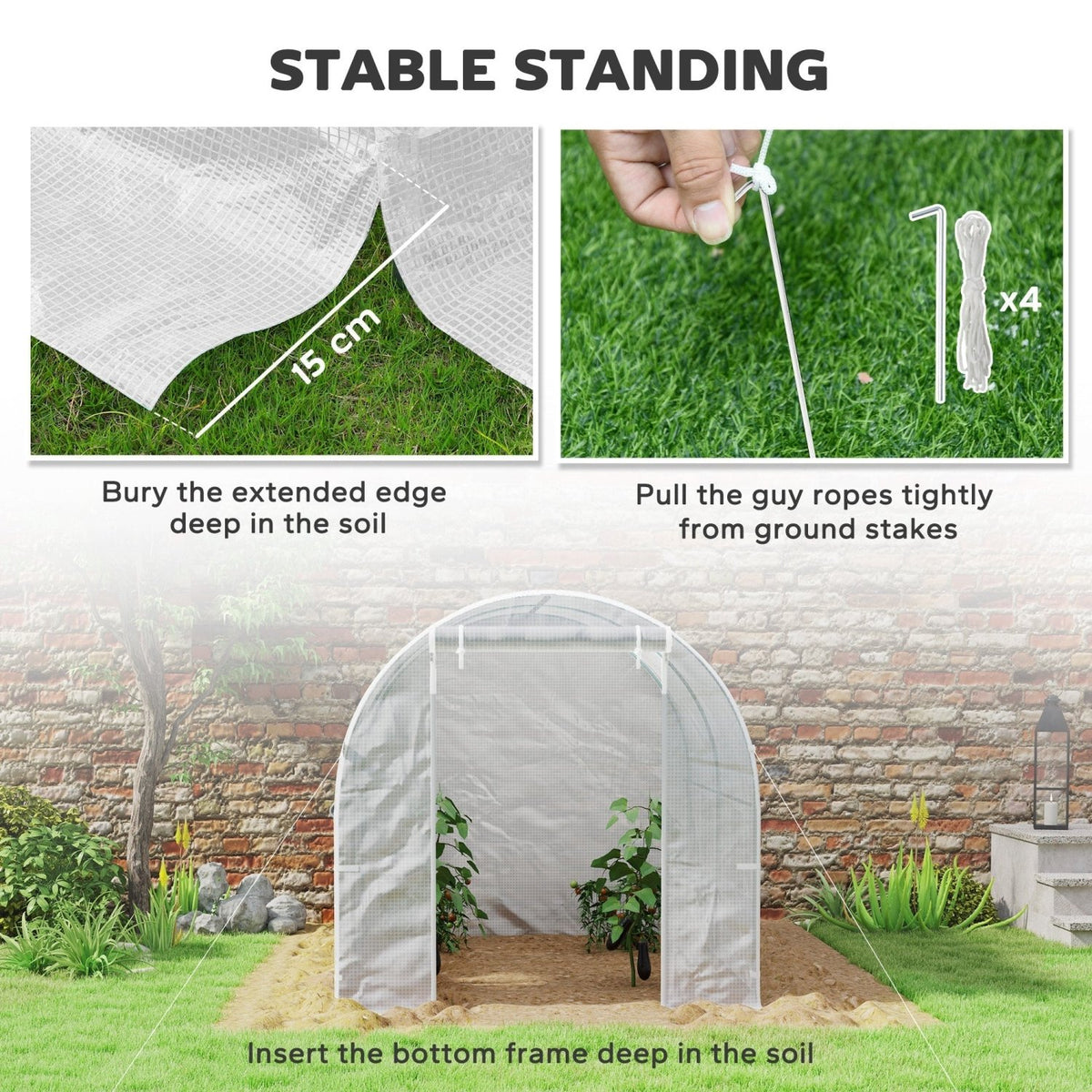 Outsunny Polytunnel Greenhouse Outdoor Grow House Roll Up Door Windows 2x2.5m - SGP Garden Ltd