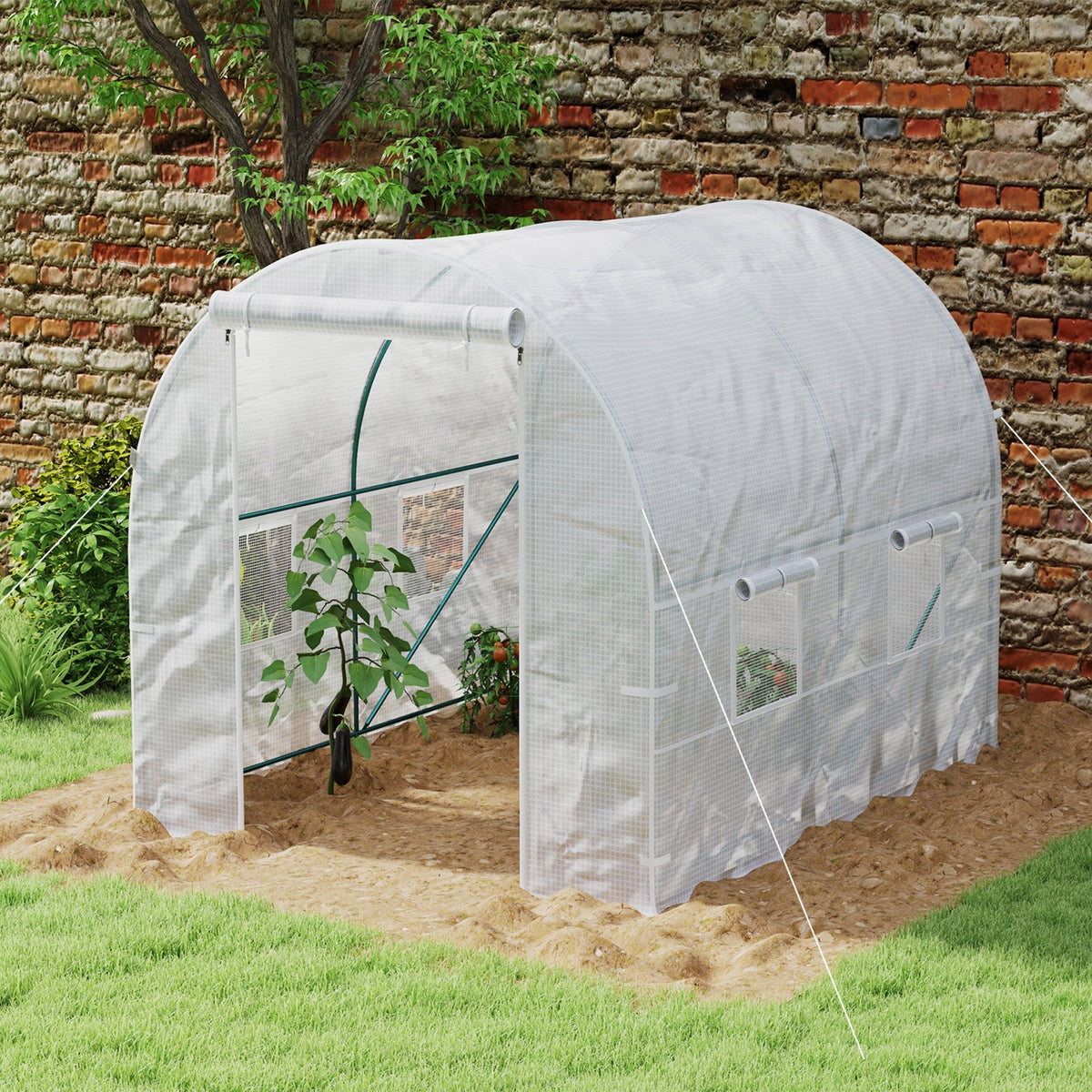 Outsunny Polytunnel Greenhouse Outdoor Grow House Roll Up Door Windows 2x2.5m - SGP Garden Ltd