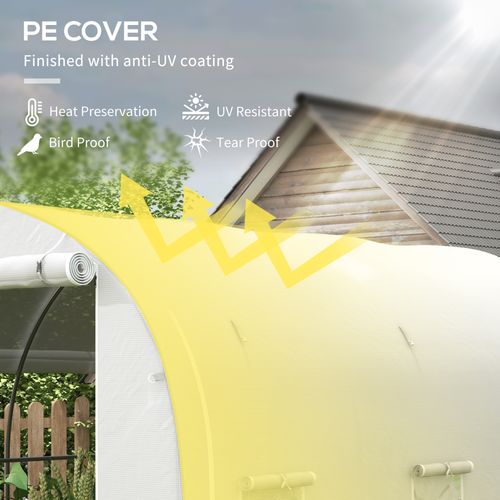 Outsunny Polytunnel Greenhouse with PE Cover, Galvanised Steel Frame, White - SGP Garden Ltd
