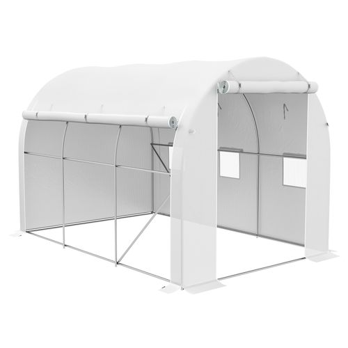 Outsunny Polytunnel Greenhouse with PE Cover, Galvanised Steel Frame, White - SGP Garden Ltd
