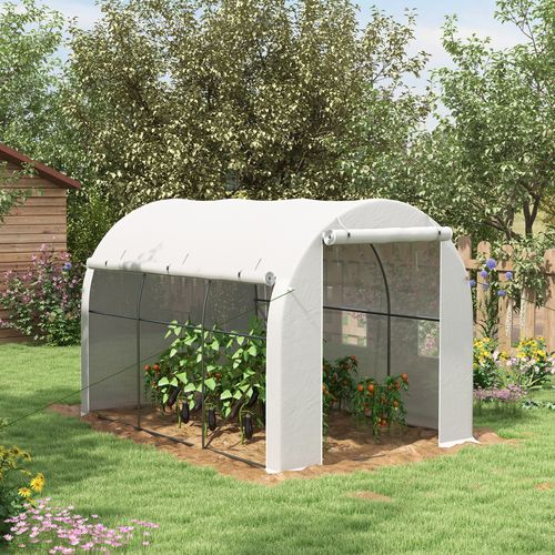 Outsunny Polytunnel Greenhouse with PE Cover, Galvanised Steel Frame, White - SGP Garden Ltd