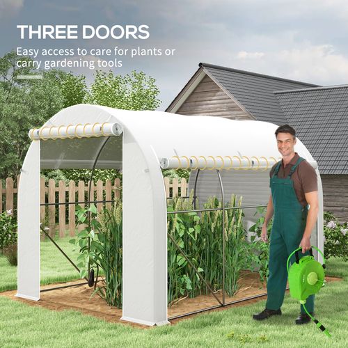 Outsunny Polytunnel Greenhouse with PE Cover, Galvanised Steel Frame, White - SGP Garden Ltd