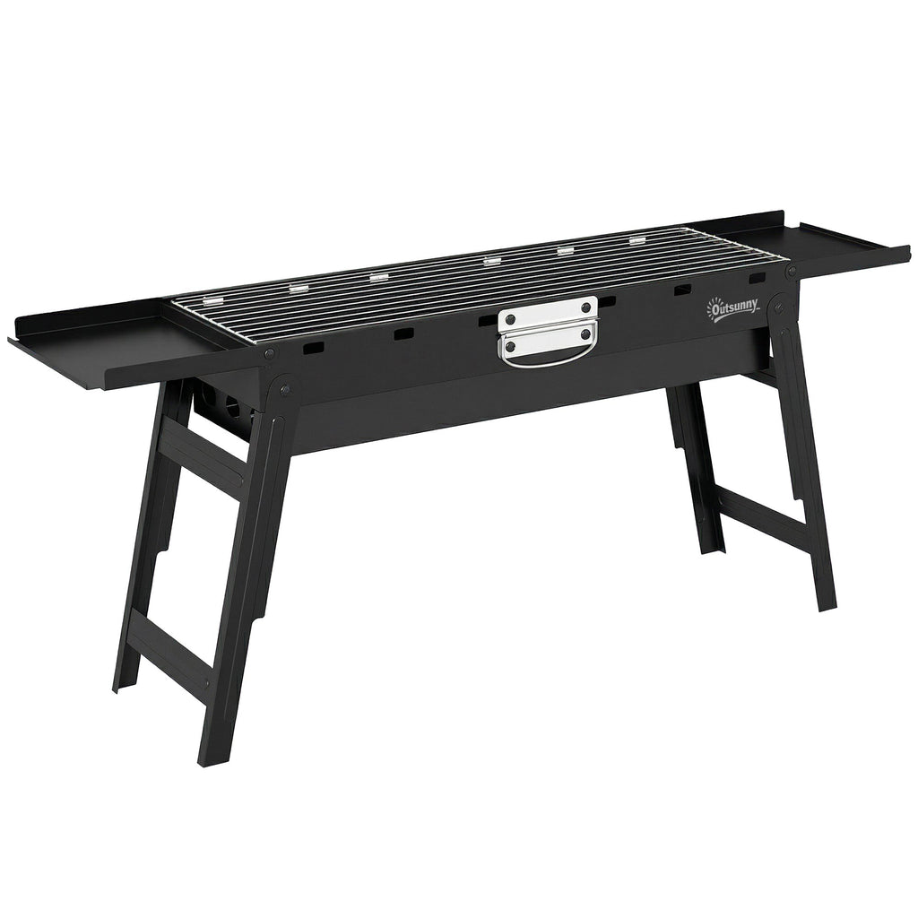 Outsunny Portable BBQ Grill, Foldable Charcoal Grill for Camping and Picnics with 2 Side Shelves and Handle, Black - SGP Garden Ltd