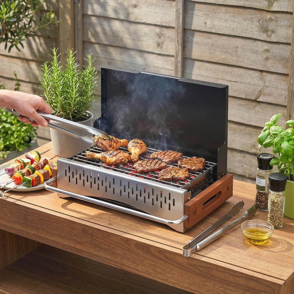 Outsunny Portable BBQ Grill, Folding Charcoal Barbecue Grill with Removable Charcoal Basin for Camping Picnic Garden Party, Black - SGP Garden Ltd