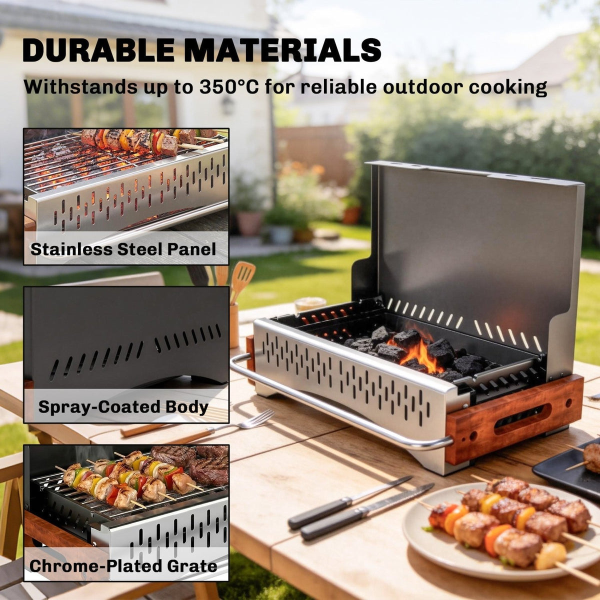 Outsunny Portable BBQ Grill, Folding Charcoal Barbecue Grill with Removable Charcoal Basin for Camping Picnic Garden Party, Black - SGP Garden Ltd