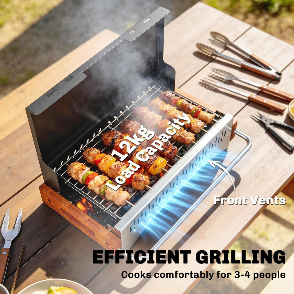 Outsunny Portable BBQ Grill, Folding Charcoal Barbecue Grill with Removable Charcoal Basin for Camping Picnic Garden Party, Black - SGP Garden Ltd