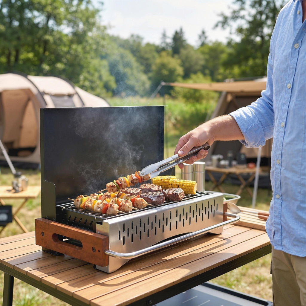Outsunny Portable BBQ Grill, Folding Charcoal Barbecue Grill with Removable Charcoal Basin for Camping Picnic Garden Party, Black - SGP Garden Ltd