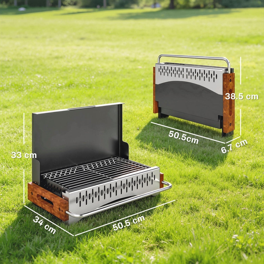 Outsunny Portable BBQ Grill, Folding Charcoal Barbecue Grill with Removable Charcoal Basin for Camping Picnic Garden Party, Black - SGP Garden Ltd