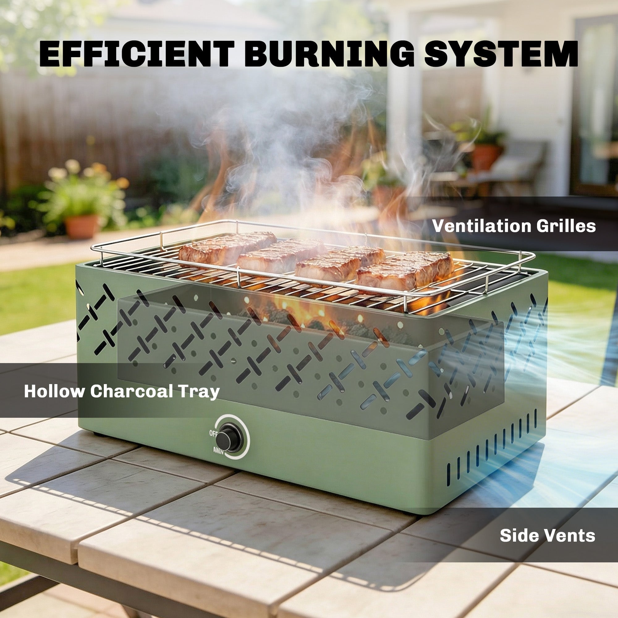 Outsunny Portable Charcoal BBQ Grill, Battery Powered Barbecue Grill with Built-in Fan for Camping Picnic, Light Green - SGP Garden Ltd