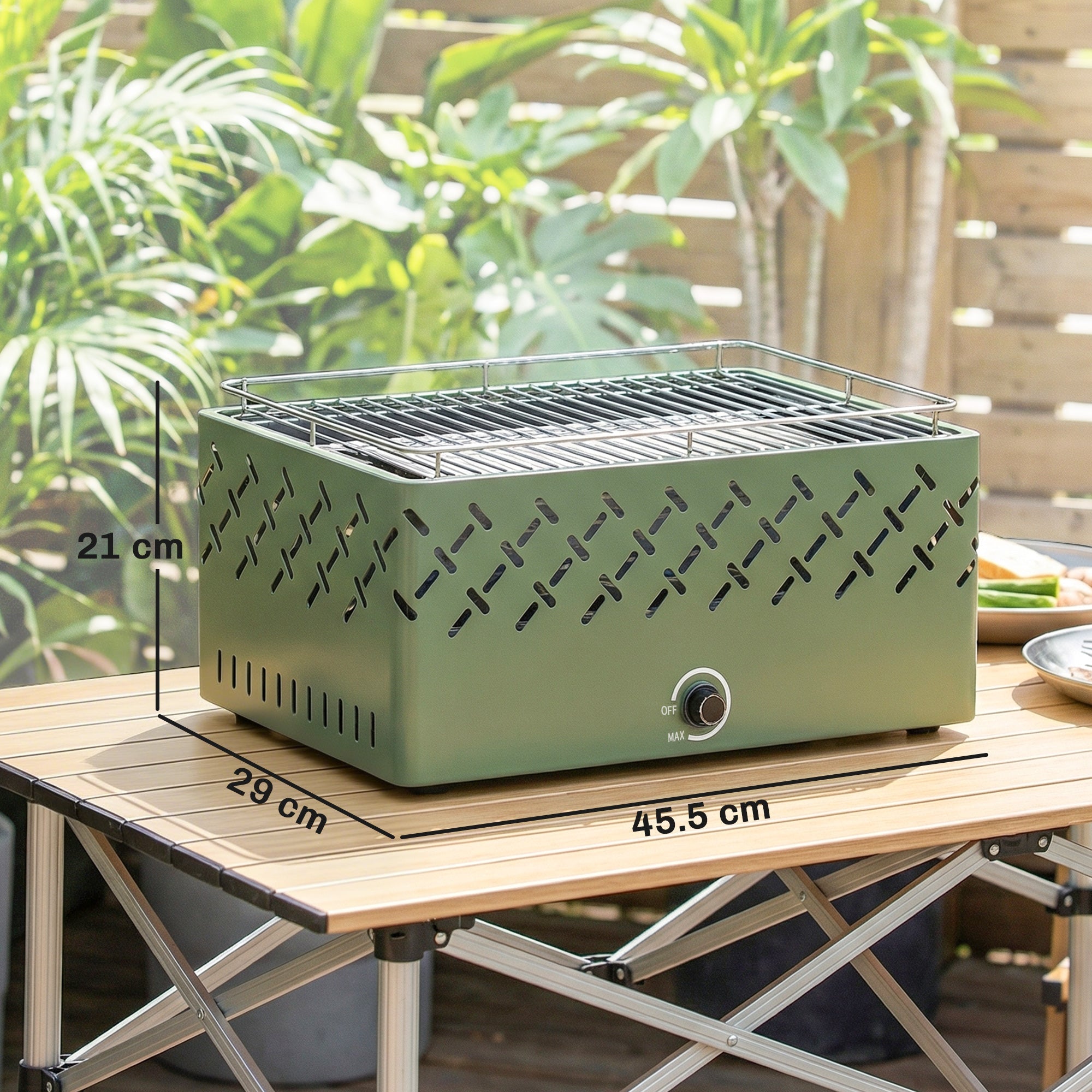 Outsunny Portable Charcoal BBQ Grill, Battery Powered Barbecue Grill with Built-in Fan for Camping Picnic, Light Green - SGP Garden Ltd