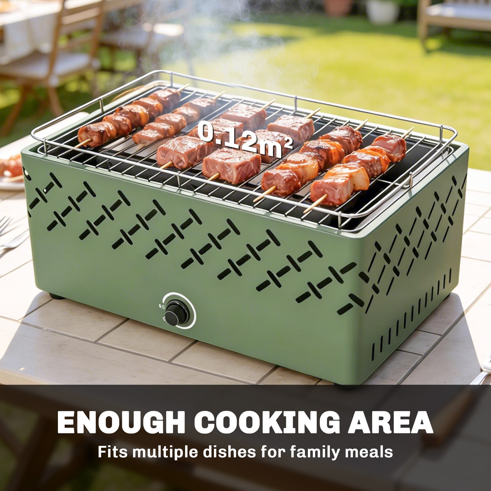 Outsunny Portable Charcoal BBQ Grill, Battery Powered Barbecue Grill with Built-in Fan for Camping Picnic, Light Green - SGP Garden Ltd