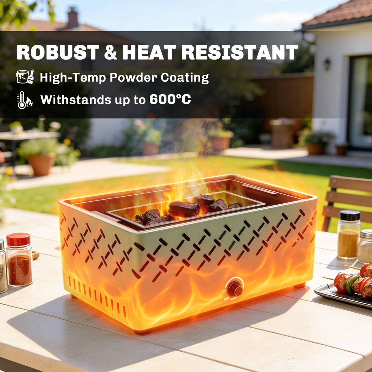 Outsunny Portable Charcoal BBQ Grill, Battery Powered Barbecue Grill with Built-in Fan for Camping Picnic, Light Green - SGP Garden Ltd
