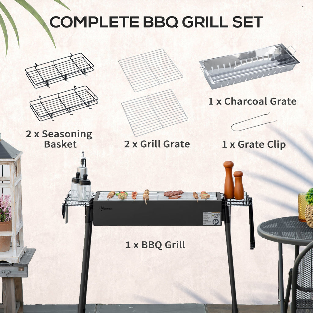 Outsunny Portable Charcoal BBQ Grill with Seasoning Baskets for Camping Picnic Hiking - SGP Garden Ltd