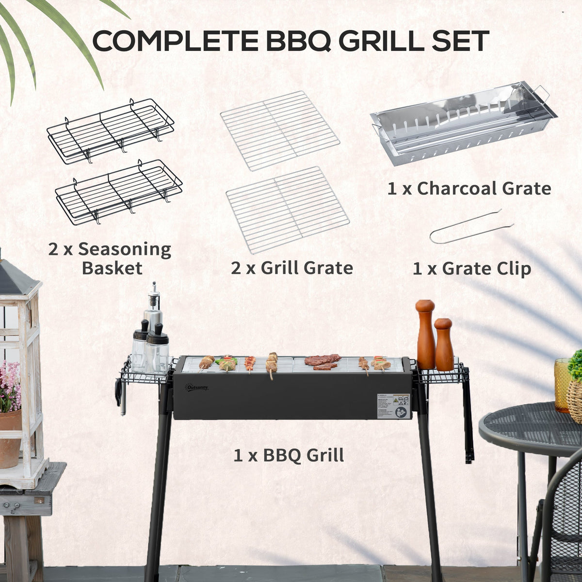 Outsunny Portable Charcoal BBQ Grill with Seasoning Baskets for Camping Picnic Hiking - SGP Garden Ltd