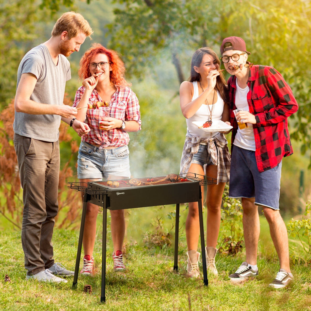 Outsunny Portable Charcoal BBQ Grill with Seasoning Baskets for Camping Picnic Hiking - SGP Garden Ltd