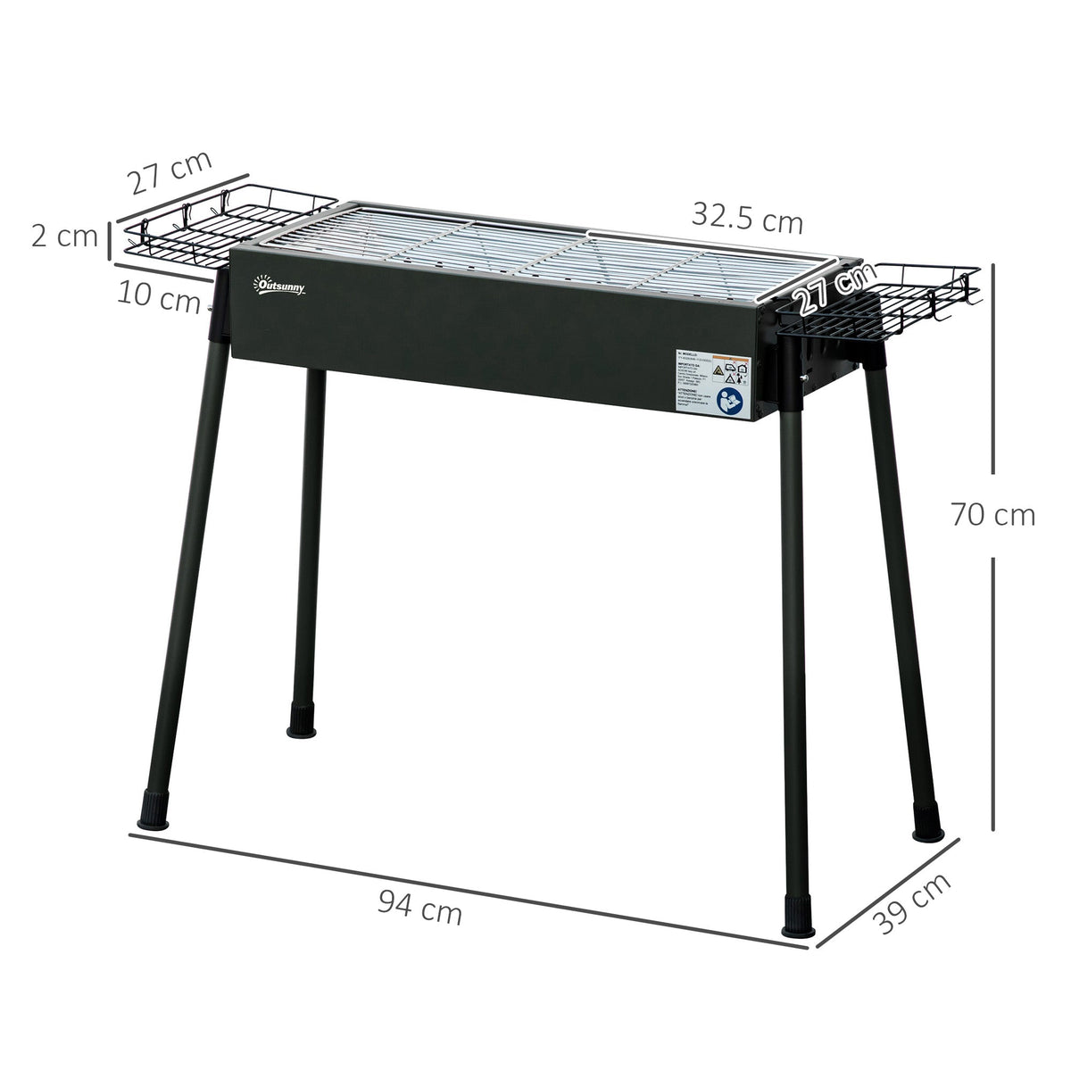 Outsunny Portable Charcoal BBQ Grill with Seasoning Baskets for Camping Picnic Hiking - SGP Garden Ltd